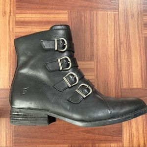 Born Cardi Ankle Boots Black Leather with Buckles Women’s Size 9 M